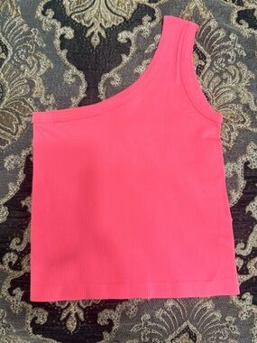 Suzette Collection Pink Ribbed One Shoulder Crop Tank Top Size S Perfect Condit